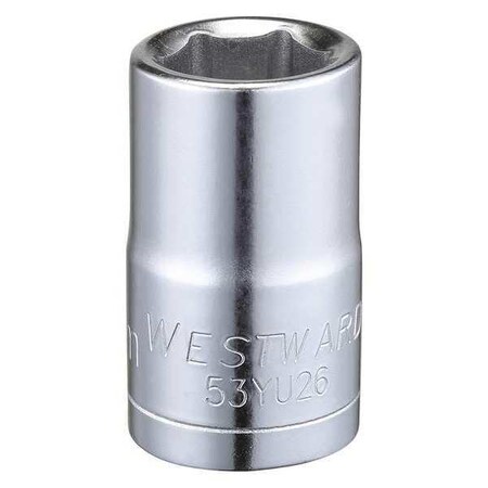 Westward WESTWARD 1/2 in Drive, 14mm Hex Metric Socket, 6 Points, Steel, Chrome, 14 mm 53YU26