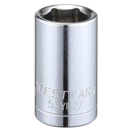 Westward WESTWARD 1/2 in Drive, 15mm Hex Metric Socket, 6 Points, Steel, Chrome, 15 mm 53YU27