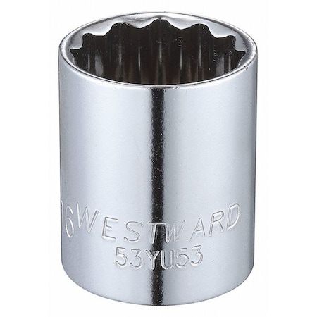 Westward WESTWARD 1/2 in Drive, 15/16" Triple Square SAE, Socket, 12 Points, Steel, Chrome, 15/16 in 53YU53