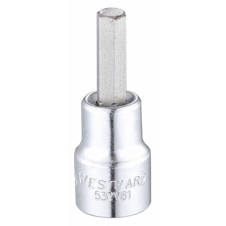 Westward 3/8 in Drive Hex Socket Bit SAE 1/4 in Tip, 1 3/4 in L 53YV81