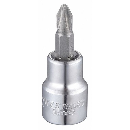Westward 3/8 in Drive Phillips Socket Bit Metric No. 2 Tip, 1 13/16 in L 53YV93