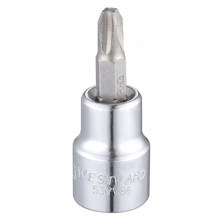 Westward 3/8 in Drive Phillips Socket Bit SAE No. 3 Tip, 1 13/16 in L 53YV94
