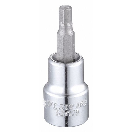 Westward 3/8 in Drive Hex Socket Bit SAE 3/16 in Tip, 1 3/4 in L 53YV79