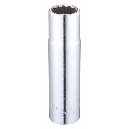 Westward WESTWARD 1/2 in Drive, 9/16" Triple Square SAE, Socket, 12 Points, Steel, Chrome, 9/16 in 53YV26