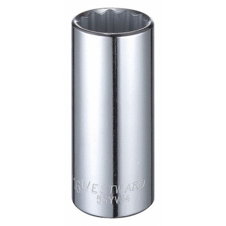 Westward WESTWARD 1/2 in Drive, 1-1/16" Triple Square SAE Socket, 12 Points, Steel, Chrome, 1 1/16 in 53YV34