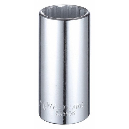 Westward WESTWARD 1/2 in Drive, 1-3/16" Triple Square SAE Socket, 12 Points, Steel, Chrome, 1 3/16 in 53YV36