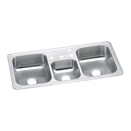 Elkay Sink, Drop-In Mount, 1 Hole, Left Bowl 13.5" x 18" Center Bowl 10" x 12" Right Bowl 13.5" x 18" CMR43221