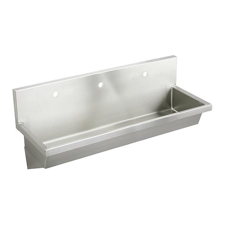 Elkay Sink, SS, 60x20x8" Multi Station Hand Wash 57" x 16.5", 1, 3, Wall Hung, 14 ga. 304 Stainless Steel EWMA60203