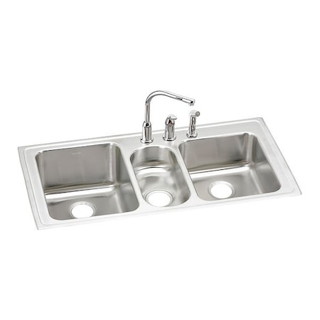 Elkay Sink, Drop-In Mount, 3 Hole, Left Bowl 14" x 18" Center Bowl 7.5" x 15.75" Right Bowl 13.5" x 16" LGR4322C