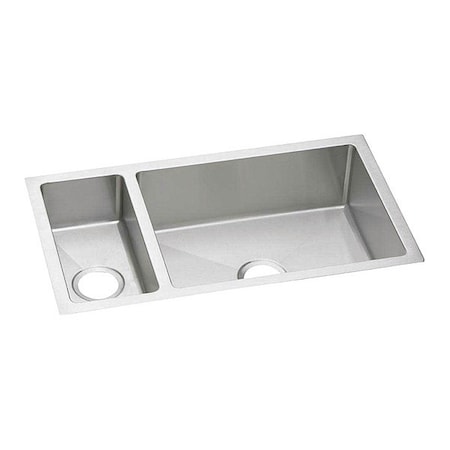 Elkay Sink, Undermount Mount, 0 Hole, Left Bowl 7.5" x 15.75", Right Bowl 21" x 15.75", Polished Satin EFRU321910T