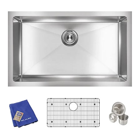 Elkay Sink, Undermount Mount, 0 Hole, Polished Satin EFRU2816TC