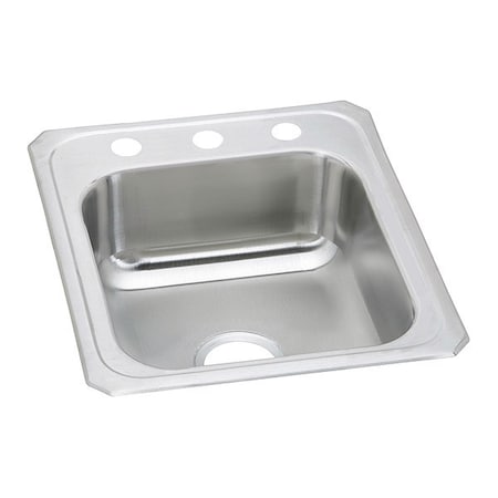Elkay Kitchen Sink, Top Mount Mount, 3 Hole, 14" x 15-3/4", Brushed Satin CR17213