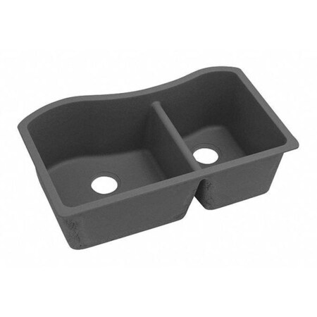 Elkay Sink, Undermount Mount, 0 Hole, Left Bowl 17.577" x 17.752", Right Bowl 11.494" x 16.787", Charcoal ELXHU3220RCH0