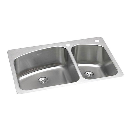 Elkay Sink, SS, 33x22x9", 60/40, Dual, P-Drain LKHSR2509RPD2R