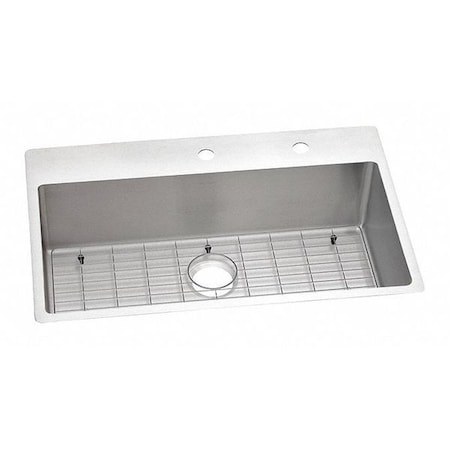 Elkay Sink, Drop-in, Undermount Mount, FR2 Hole, 30.5" x 16.75", Polished Satin ECTSRS33229TBGFR2