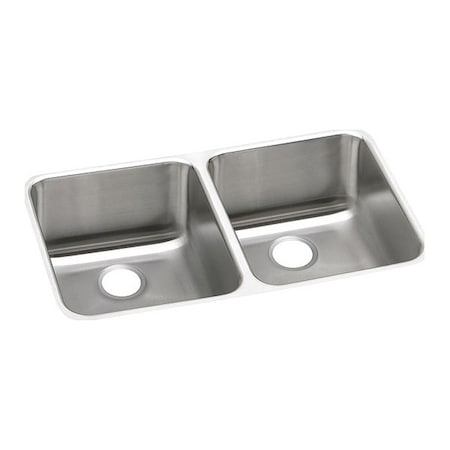 Elkay Sink, Undermount Mount, 0 Hole, Left Bowl 13.5" x 16", Right Bowl 13.5" x 16", Lustrous Satin ELUH311810R