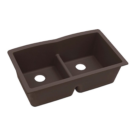 Elkay Sink, Undermount Mount, 0 Hole, Left Bowl 15.17" x 16.771", Right Bowl 15.17" x 16.771", Chestnut ELXDULB3322CN0