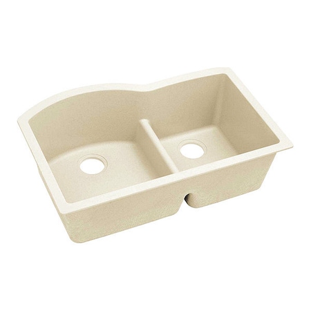 Elkay Sink, Undermount Mount, 0 Hole, Left Bowl 17.217" x 19.34", Right Bowl 13.123" x 16.635", Parchment ELXHU3322RPA0