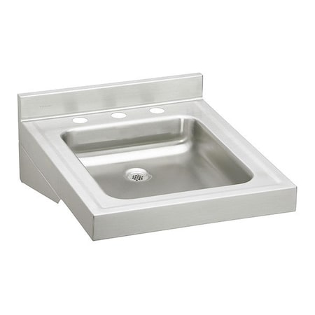 Elkay Sink, SS, 19x23x4", Lavatory 16" x 13.5", 1, 3, Wall Hung, 18 ga. 304 Stainless Steel WCL1923OSD3