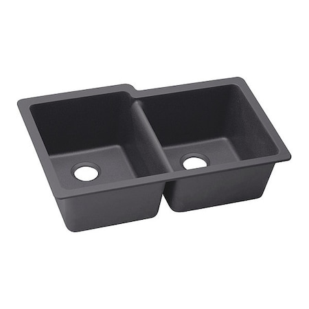 Elkay Sink, Undermount Mount, 0 Hole, Left Bowl 14.16" x 18.161", Right Bowl 14.347" x 16.161", Charcoal ELXU250RCH0