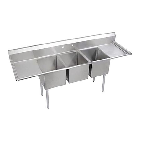 Elkay Sink, 3-14"B, 18"L-R Drain, 94x29.75x43.75" 14-3C18X24-2-18X