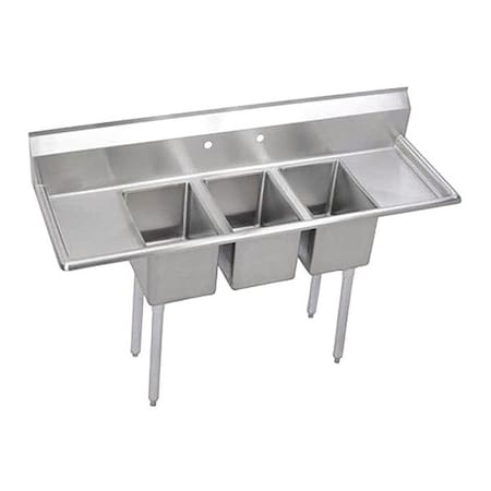 Elkay SS 64" x 21-13/16" x 43-3/4" 16 Gauge 3 Compartment Sink w/ 12" Lt and Rt Drainboards and SS Legs 3C12X16-2-12X
