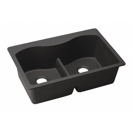 Elkay Quartz Luxe 33" x 22" x 9-1/2", Equal Double Bowl Drop-in Sink with Aqua Divide, Caviar ELXLB3322CA0