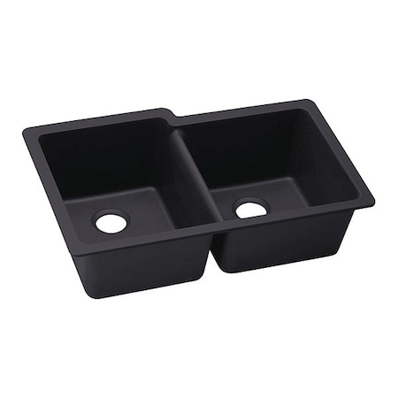 Elkay Sink, Undermount Mount, 0 Hole, Left Bowl 14.16" x 18.161", Right Bowl 14.347" x 16.161", Caviar ELXU250RCA0