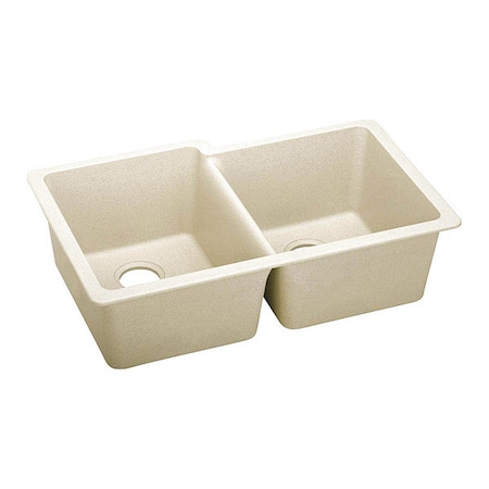 Elkay Sink, Undermount Mount, 0 Hole, Left Bowl 14.16" x 18.161", Right Bowl 14.347" x 16.161", Parchment ELXU250RPA0