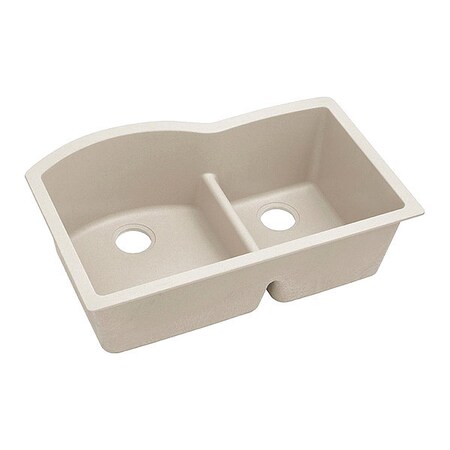 Elkay Sink, Undermount Mount, 0 Hole, Left Bowl 17.217" x 19.34", Right Bowl 13.123" x 16.635", Bisque ELGHU3322RBQ0