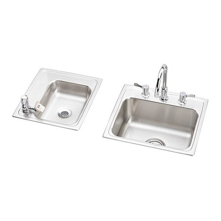 Elkay Sink, Drop-In Mount, 4 Hole, Left Bowl 9.25" x 12", Right Bowl 16" x 11.5", Lustrous Satin DRKR23417LC