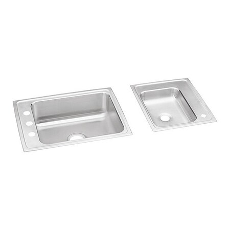 Elkay Sink, Drop-In Mount, 4 Hole, Left Bowl 19" x 16", Right Bowl 10" x 14", Lustrous Satin DRKR24119R4