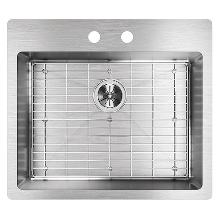 Elkay Sink, Drop-in, Undermount Mount, 2 Hole, 22.5" x 16.75", Polished Satin ECTSR25229TBG2