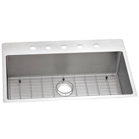 Elkay Sink, Drop-in, Undermount Mount, 5 Hole, 30.5" x 16.75", Polished Satin ECTSRS33229TBG5