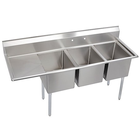 Elkay Sink, 3-12"B, 24"LDrain, 102.5x29.75x45.75" E3C24X24-L-24X