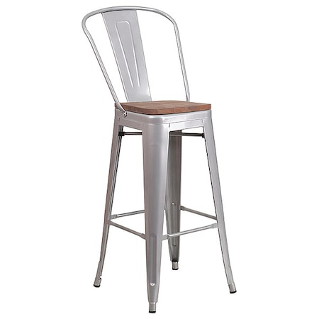 Flash Furniture Metal Barstool, 30", Silver CH-31320-30GB-SIL-WD-GG