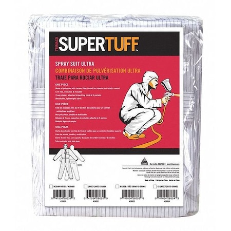 Trimaco Disposable Coverallss, Hooded, M, 0.5% Carbon Fiber, 99.5% Polyester, Elastic Ankle, Sewn Seam 28031