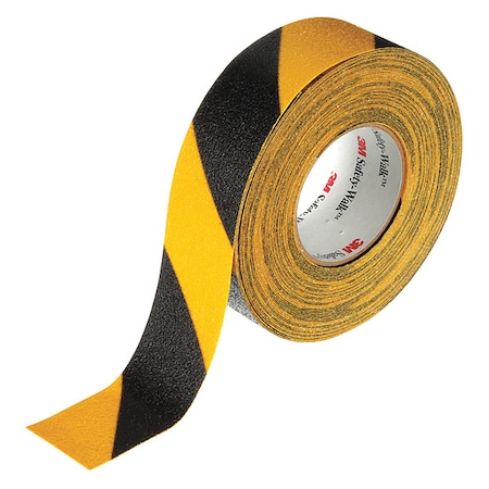 3M Anti-Slip Tape Mineral Coated; Substrate: Plastic Film 60 Grit Size, Black/Yellow, 2" W x 60 ft. L 613