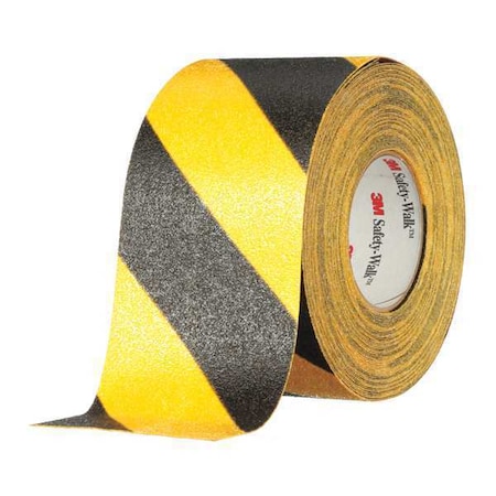 3M Anti-Slip Tape Mineral Coated; Substrate: Plastic Film 60 Grit Size, Black/Yellow, 4" W x 60 ft. L 613