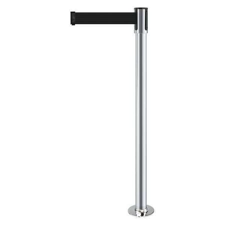 Tensabarrier Barrier Post with Belt, Silver, 7 1/2 ft Length, 40 1/2 in Post Height, No Legend, Satin Chrome 890R-1S-1S-1S-STD-NO-B9X-C