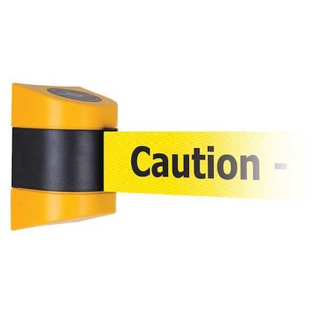 Tensabarrier Barrier Post with Belt, Yellow, 24 ft Length, 7-1/2" Post Height, Caution Do Not Enter, Unfinished 897-24-M-35-NO-YAX-D