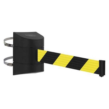 Tensabarrier Barrier Post with Belt, Black, 24 ft Length, 7-1/2" Post Height, No Legend, Unfinished 897-24-C-33-NO-D4X-C