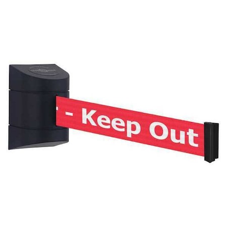 Tensabarrier Barrier Post with Belt, Black, 15 ft Length, 5-1/2" Post Height, Danger Keep Out, Unfinished 897-15-S-33-NO-RHX-C