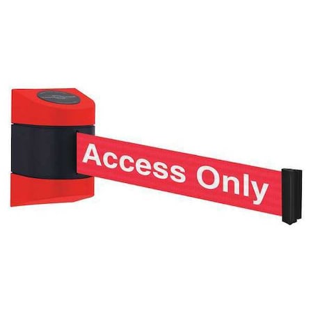 Tensabarrier Barrier Post with Belt, Red, 15 ft Length, 5-1/2" Post Height, Authorized Access Only, Unfinished 897-15-C-21-NO-RAX-C
