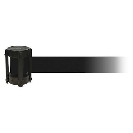 Tensabarrier Barrier Post with Belt, Black, 13 ft Length, 4" Post Height, No Legend, Unfinished CASSETTE MAX-NO-B9X-C