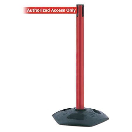 Tensabarrier Barrier Post with Belt, Red, 7 1/2 ft Length, 38 in Post Height, Authorized Access Only, Unfinished 886-21-STD-NO-RAX-C