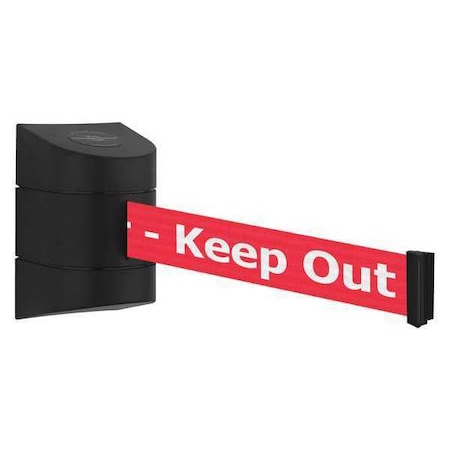 Tensabarrier Barrier Post with Belt, Black, 30 ft Length, 7-1/2" Post Height, Danger Keep Out, Unfinished 897-30-S-33-NO-RHX-C