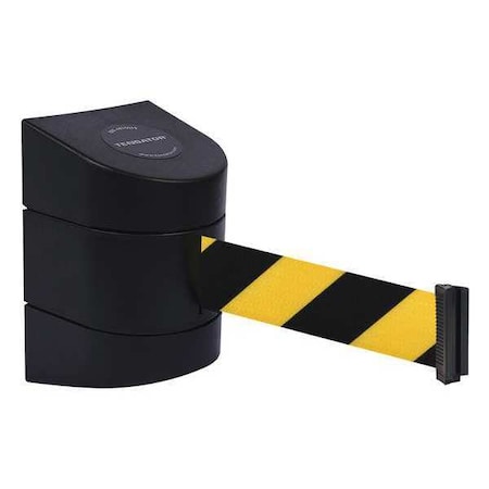 Tensabarrier Barrier Post with Belt, Black, 15 ft Length, 5-1/2" Post Height, No Legend, Unfinished 897-15-R-33-NO-D4X-C