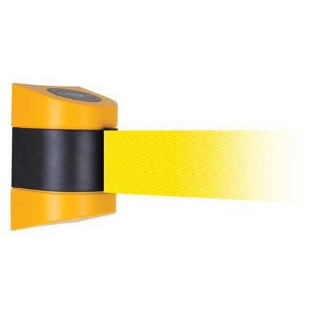 Tensabarrier Barrier Post with Belt, Yellow, 30 ft Length, 7-1/2" Post Height, No Legend, Unfinished 897-30-M-35-NO-Y5X-D