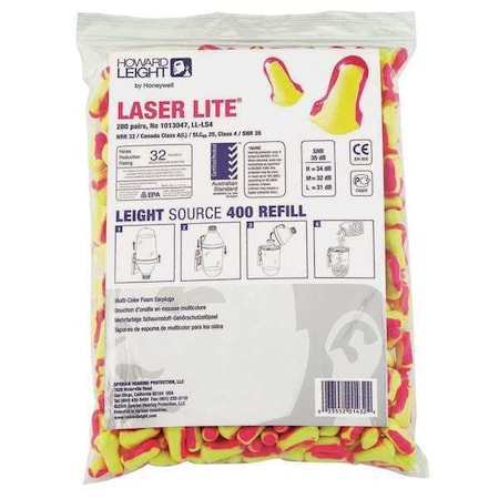 Honeywell Howard Leight Laser Lite(R) Disposable Foam, Ear Plug Dispenser Refill, Contoured-T Shape, 32 dB, Pink, Yellow LL-LS4-REFILL